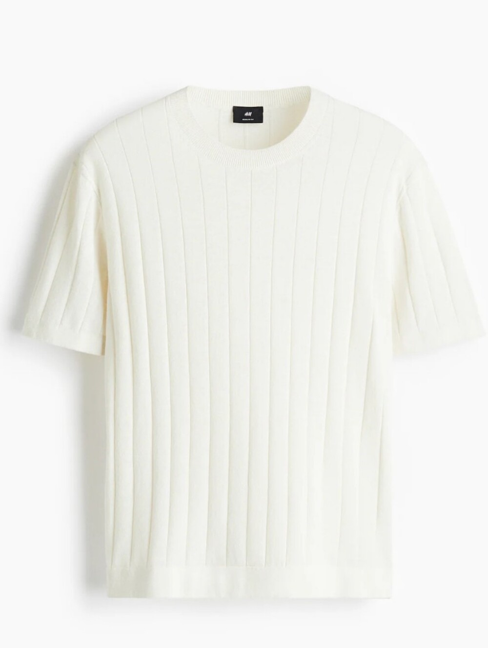 H&M Cream White Soft Knit Ribbed Linen-Blend Short Sleeve Top Mens Size Small
